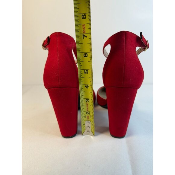 Dream Pairs Red High Heels Size 9 Block Pointed Toe Ankle Strap Dress Shoes - Picture 10 of 14